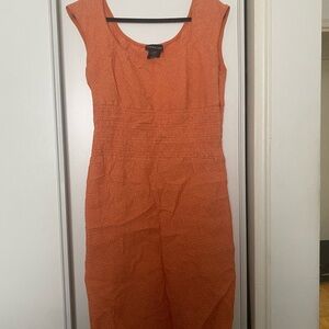 Textured Orange Sleeveless Midi Dress